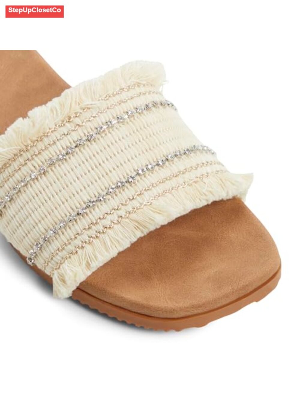 Women's Raffia Flat Sandals Slide Slip-On Woven Strap - Picture 4 of 4